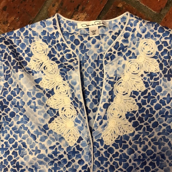 Oscar de la Renta floral button up tunic w/ scroll work szXs - Picture 5 of 12